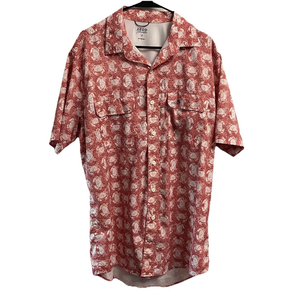 Izod Saltwater Men's Red Crabs Beach Button Down Vented Fishing  Shirt Sz.L Tall